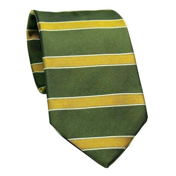 Brooks Brothers Vintage Olive/Gold Horizontal Stripes Men's Tie 56 X 3.75" MINT - Picture 1 of 2